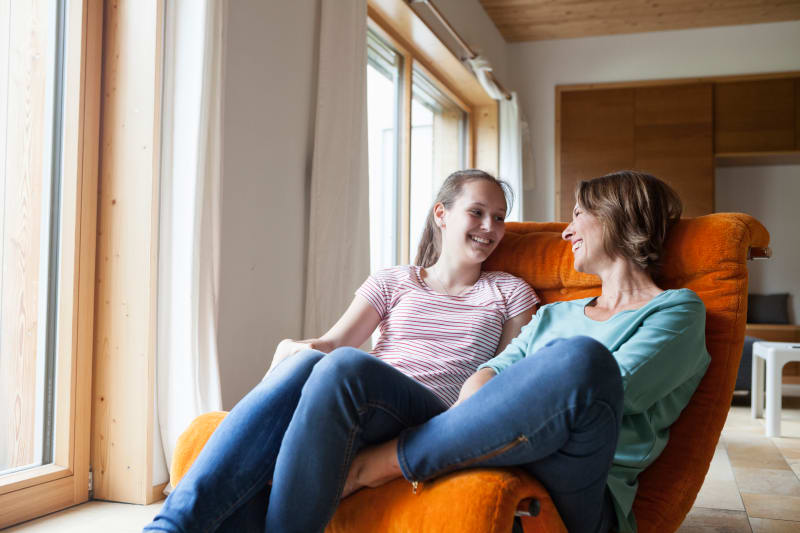 Mother and daughter talking.