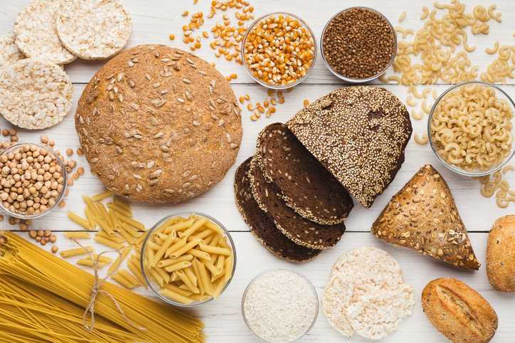 Set of healthy gluten free bread, pasta and grains