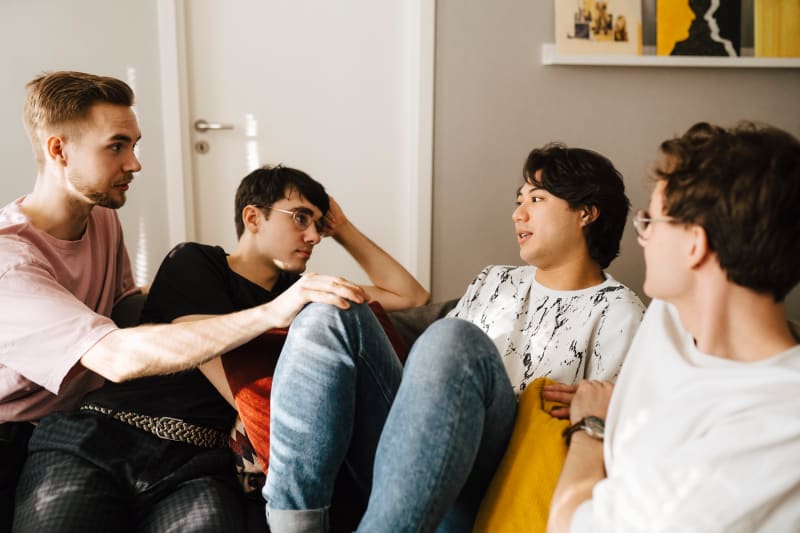 Friends talking and offering support