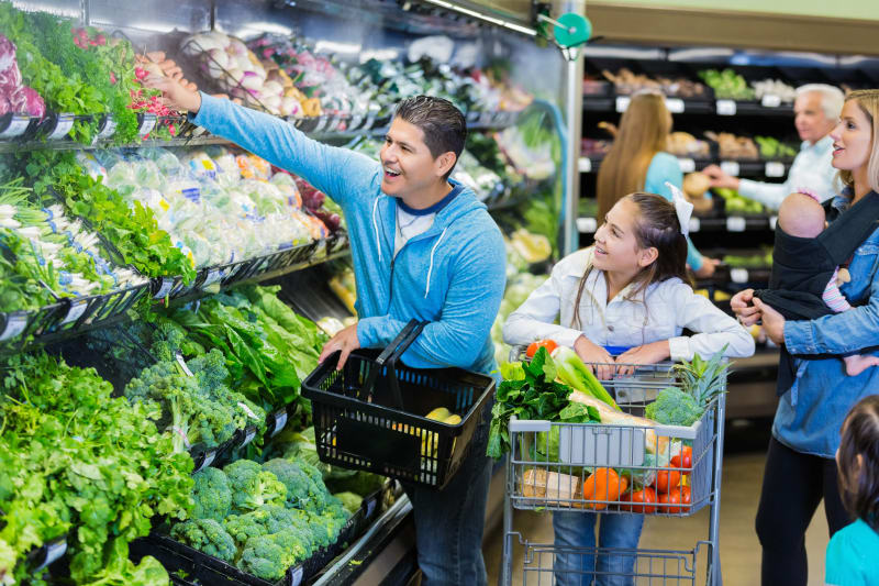 Family shopping at a grocery store.