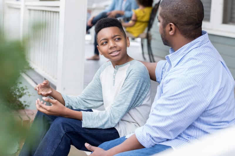 Child talking to father